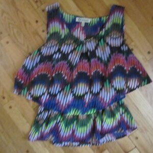 Women's DEMOCRACY Multicolor Tiered   Sheer Layers Sleeveless Shirt LARGE
